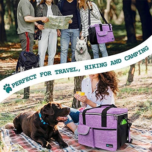 PetAmi Dog Travel Bag Organizer, Pet Supplies Tote Diaper Bag, Purple Large | Pet Travel Kit with 2 Food Containers & 2 Collapsible Dog Bowls, Luggage Sleeve, Weekend Getaway Road Trip Camping Essentials