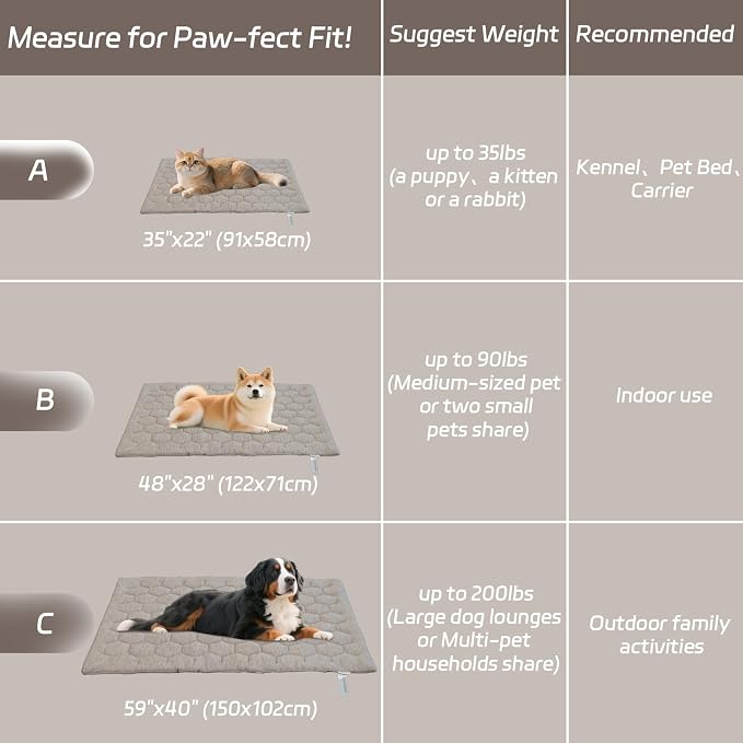 Dog Cooling Mat, Breathable Cooling Mat for Dog Pet Blanket, Washable Cooling Pad for Dogs & Cats, Summer Relief Greige Neutral Decor Mat for Crate, Floor and Car, Taupe, Size B (48"L x 28"W)