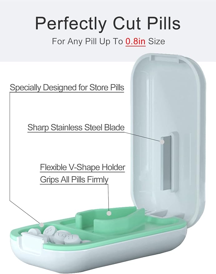 DUBSTAR Pill Cutter Splitter for Small and Tiny Large Pills Portable White | Pill Cutters with Removable Silicone Pad, Tablet Splitters Cuts Vitamins Tablets for Purse Pocket