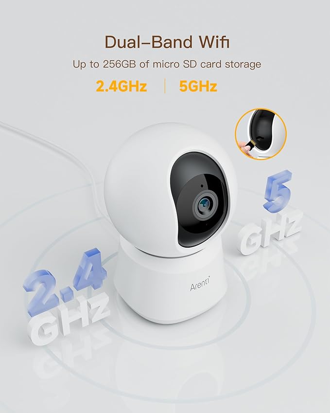 ARENTI 4MP Pet Camera P2Q, 5G WiFi 6 Indoor Security Camera, Free Phone App