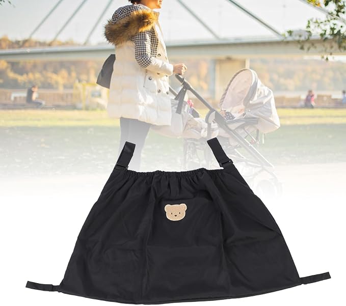 Universal Stroller Organizer Nylon Stroller Storage Bag for Baby Essentials | Large Capacity, Non-Slip, Adjustable, with Hook & Loop, Fits for Uppababy, Nuna, Britax, Doona Strollers, Black Bear