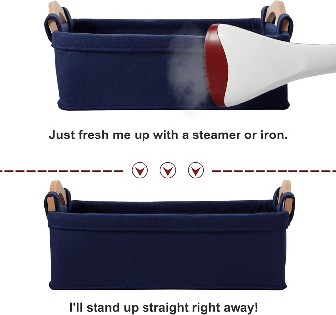 Small Storage Baskets Little Felt Soft Fabric Basket Storage Bins for Books Magazines Newspapers Shelves Collapsible Navy Blue Containers