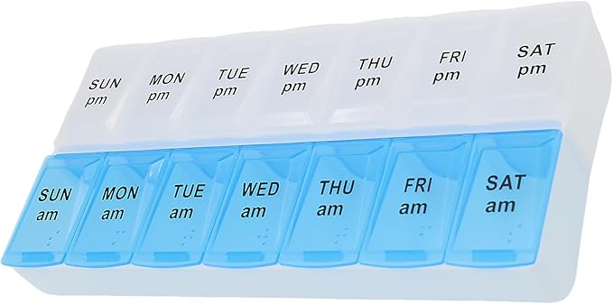 7 Day Weekly Pill AM PM Organizer, ShysTech Large Pill Case Pill Box for Pills/Vitamin/Supplements/Medication (Blue/White)
