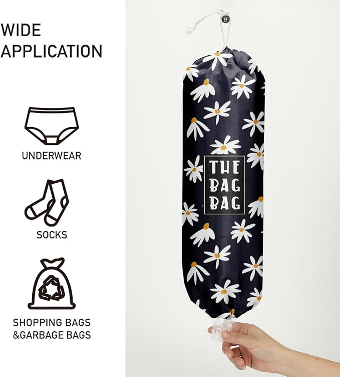 Plastic Bag Holder,Reusable And Washable Country Style Grocery Bag organizer,For Home Kitchen Travelling Camping Decor, use 1 Pack,Daisy Pattern