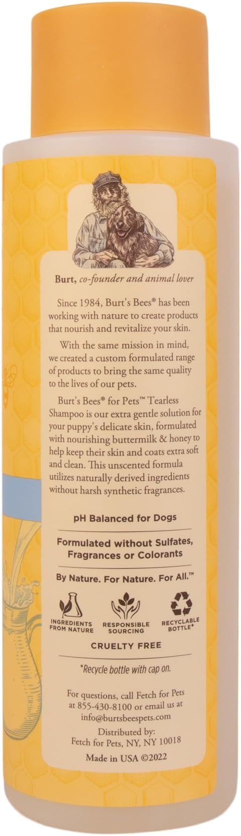 Burt's Bees for Pets Tearless Puppy Shampoo with Buttermilk and Flaxseed Oil, Gentle Dog Shampoo for Puppies 8+ Weeks, Fragrance Free Coat Cleanser with 95% Natural Origin Formula, 16 Fl Oz