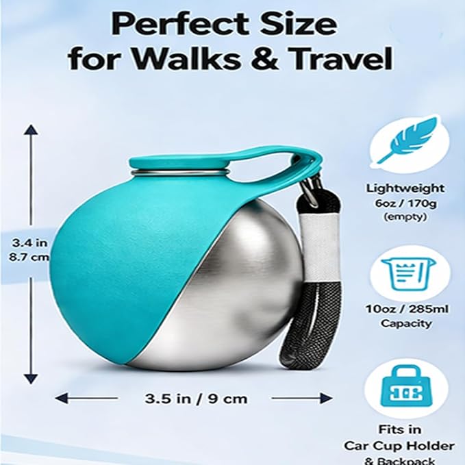 2 in 1 Portable Tumbler for Dogs, 2026 New 10Oz Stainless Steel Dog Water Bottle with Silicone Foldable Bowl, Leak-Proof 2 in 1 Portable Small Dog Water Bottle for Walking, Hiking & Travel (2PCS-Blue)