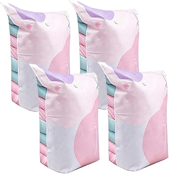 Vacuum Storage Bags No Pump Needed, Heavy Duty Thickened Compression Bags for Closet Dorm Room Moving, Upright Standing Cube Design Large & Medium 2/4 Pack (#L-4)