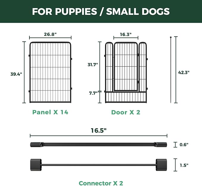 FXW Rollick Dog Playpen with Divider Connectors, 40" H, 16 Panels | Heavy-Duty & Easy setup Play Area, Two-Zone Layout, Indoor & Yard, For Medium & Large Dogs, Patented