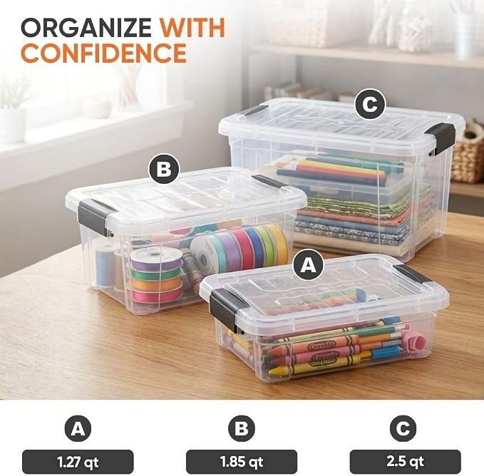 Superio 1.85 Quart Clear Plastic Storage Boxes with Lids, Stackable Organizer Containers, BPA-Free Storage Bins for Home, Office, School & Dorm, 36 Pack