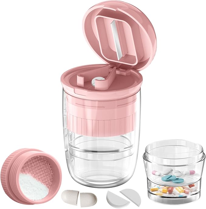 Pill Cutter Crusher Splitter: 3-in-1 Portable Pill Case Pink