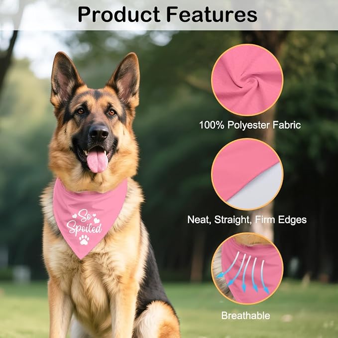So Spoiled Pink Dog Bandana, Cute Love Printing Bandanas Decor, Funny Pet Scarf Accessories Photo Prop for Get-Together, Birthday for Girl Puppy Owner Pet Mom Dad