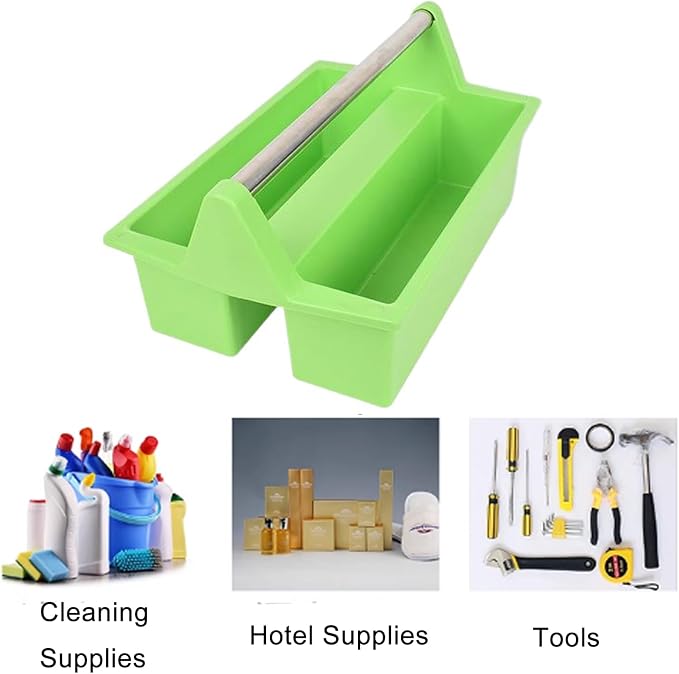 Plastic Storage Tool Tray Tote for Versatile Multiuse Tool Caddy with Attached Portable Handle Organize Carry Tools Farm Veterinary Tool Box Veterinary Medicine box (Stainless Steel Green Tray)