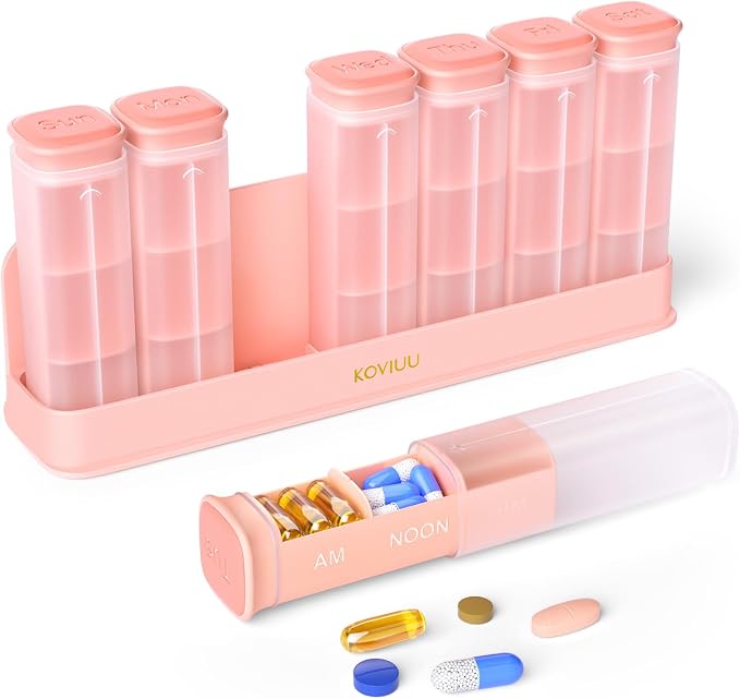 KOVIUU Weekly Pill Organizer 3X a Day, Large Daily 7-Day Pill Box, Pink | Detachable Pill Case with 3 Compartments | Travel Pill Container Holder for Vitamins, Supplements, Medications | BPA-Free