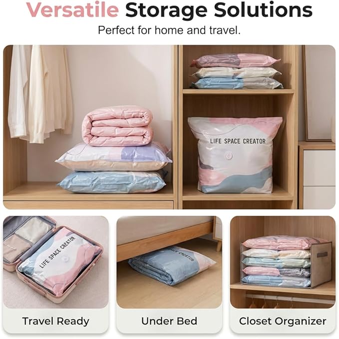 No‑Pump Vacuum Storage Bags, 2026 New Extra Large Space Saver Bag, Press & Seal Reusable Space Saver Bags, No Pump Needed, for Jumbo Clothes Bedding,Comforters,Off‑Season Gear (4, 100x80x30cm)