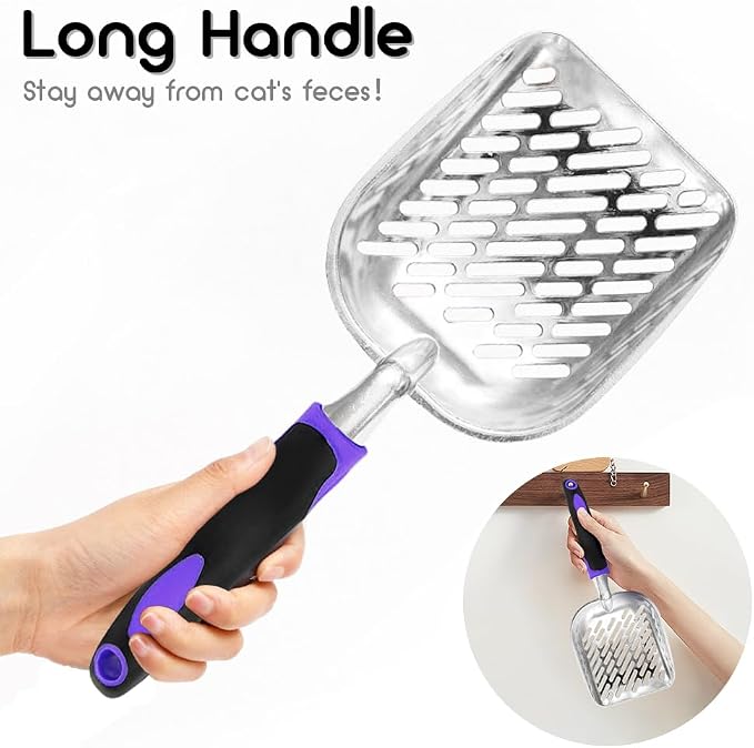 Cat Litter Scoop-Metal Litter Scooper-Kitty Metal Scooper-Long Handle | Kitten Scooper-Poop Sifting-Mesh Shovel-Aluminum Alloy Metal-Suitable for Cat Litter Box-Christmas Gift(Purple)
