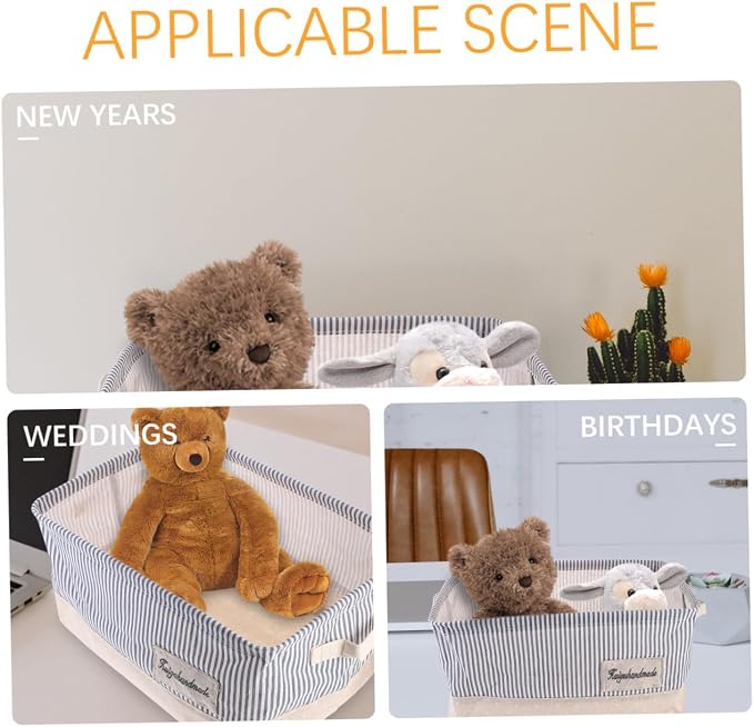 Garneck Portable Pet Toy Storage Basket Foldable Organizer for Sundries for Desktop Use Striped Design Easy to Transport
