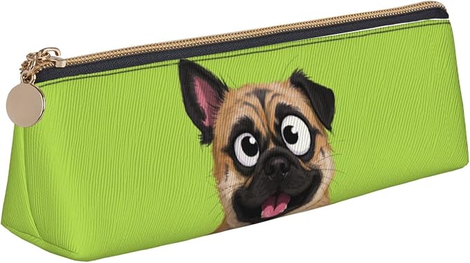 Leather Pen Case with Zipper - Aesthetic Pen Holder Dog funny face animal Pencil Case for Women & Men - Handcrafted Pencil Bag Multi-Functional Travel Cosmetic Case for Work Office Tool Pouch