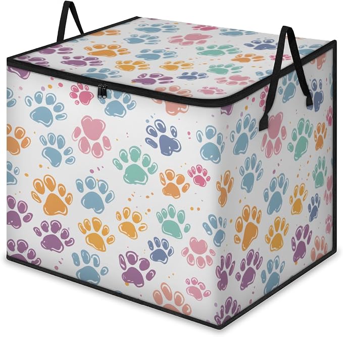 Cute Colorful Cat Paws Large Storage Bags, Fabric Bed Storage Containers, Foldable Closet Organizers for Blanket, Clothing, Comforter, Bedding, Pet Animals