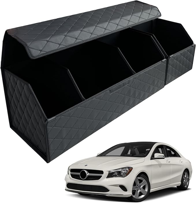 Car Trunk Organizer for For MB CLA - Custom Fit,Large Space Outdoor Trunk Organizer with Leather,Hook and Loop Fastener,4-Layer Cover,For MB CLA 250 2017-2019