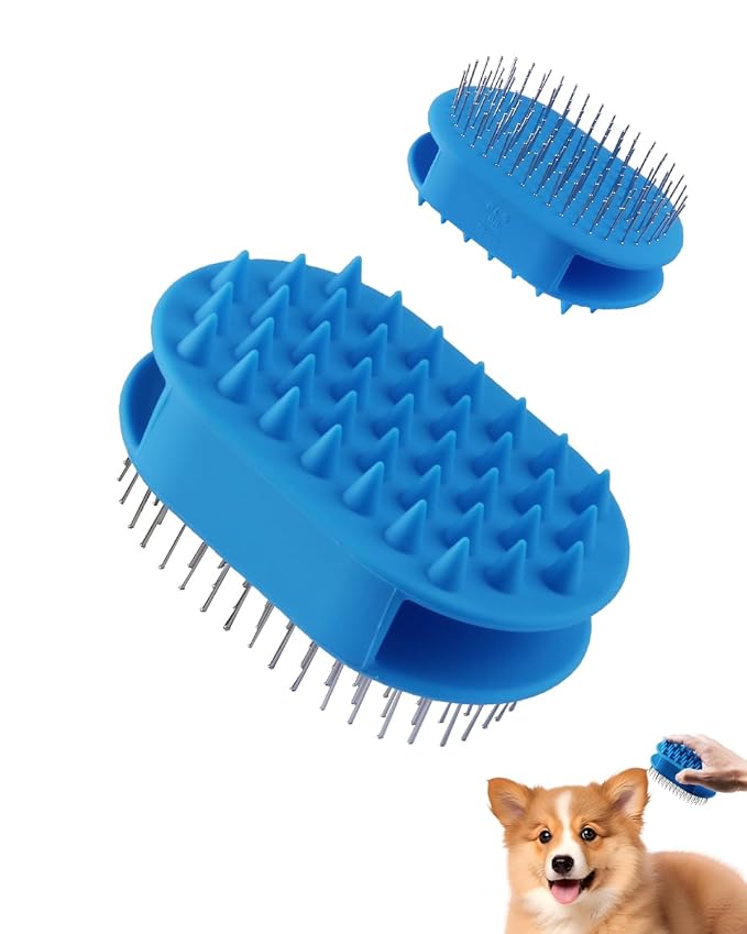 Double-Sided Dog Brush for Shedding, Silicone Dog Brush for Long Haired Dogs, Deshedding Brush Pet Brushing Comb for Grooming, Massage & Skin Care Brush - Pet Supplies