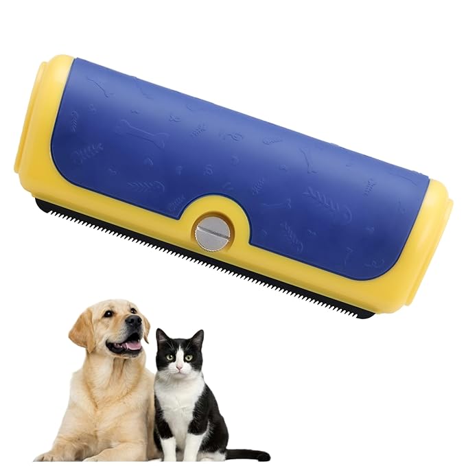 Dog & Cat Deshedding Brush, Undercoat Grooming Tool for Short to Medium and Double Coats, Detachable Stainless Steel Shedding Blade, Ergonomic Non-Slip Handle, Blue/Yellow