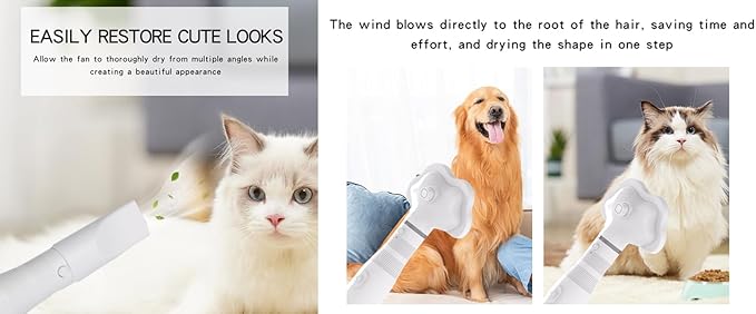 Dog Hair Dryer, 3-in-1 Cat Blow Dryer with Slicker Brush, 600W Pet Hair Dryer for Small and Medium-Sized Dogs and Cats, Dog Grooming Dryer Portable ＆ Adjustable Temperature,