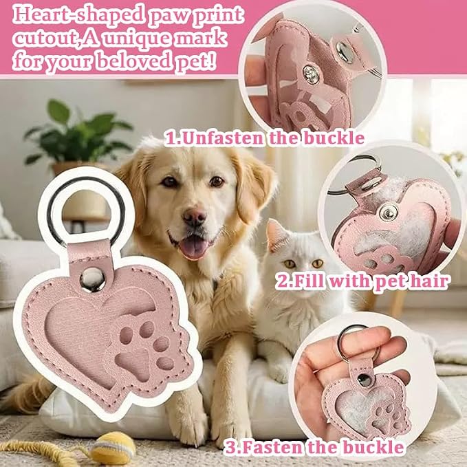 Heart-Shaped Leather Pet Hair Keepsake Keychain