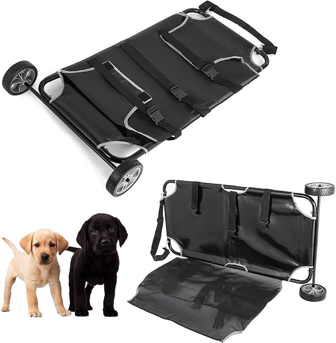 250 LBS Pet Rescue Stretcher with 2 Wheels, Dog Transport Stretcher Large Dog Wheelchair Emergency Dog Rescue Carrier Animal Trolley Cart Foldable, 45 L X 21 W inches