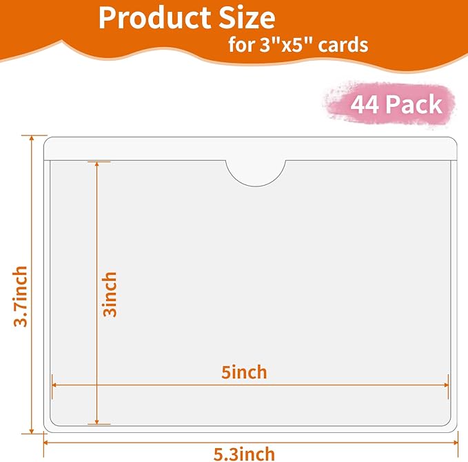 44 Pcs Storage Bin Labels, 3×5 in Index Card Holder, Clear Adhesive Pockets | Strong Adhesive, Waterproof & Clear, Removable with No Residue, for Tote Bin Box Drawer, Library Classroom Organization