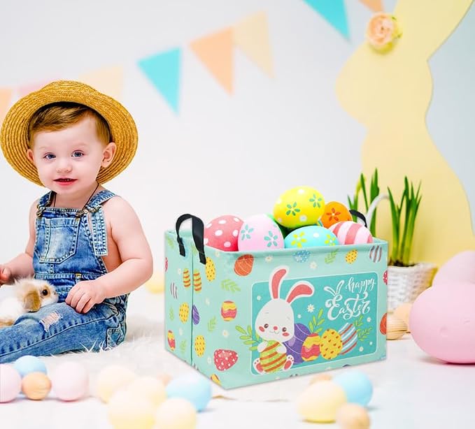 Rectangular Easter Basket Baby Storage Basket Cute Kids Toy Storage Bin Organizer Shelf Book Basket Room Decor(Happy Easter)