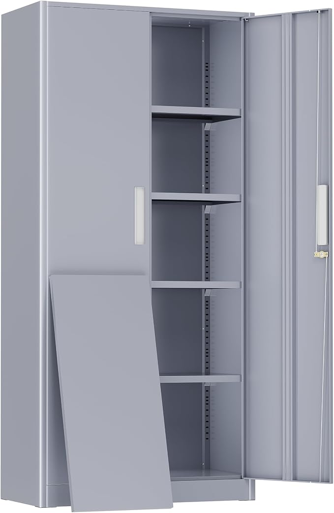 Greenvelly Metal Storage Cabinet,72" Locking Metal Garage Storage Cabinet with Doors and 4 Adjustable Shelves, Lockable Steel Cabinet for Home Office, Garage, Shop, School (Dark Grey 32" W x 16" D)