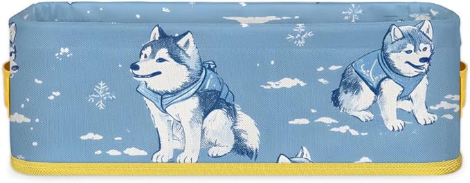Wolf Winter Blue Cold Bathroom Storage Basket, Foldable with Handle Open Countertop Paper Towel Decorative Box, Toilet Tank Top Shelf Baskets for Home Closet Bedroom Living Room Office