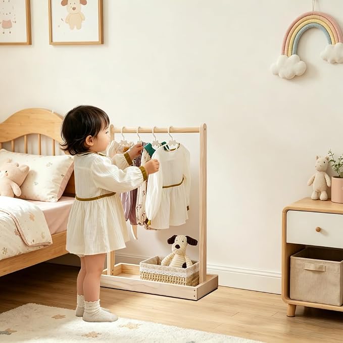 Baby Garment Rack, Kids Clothing Rack with Storage Shelf & Hanging Rod | Mini Closet Rack, Children Clothes Garment Rack, for Bedroom,Playroom,Nursery,Laundry, Pets Clothing Rack for Dogs Cats Dolls