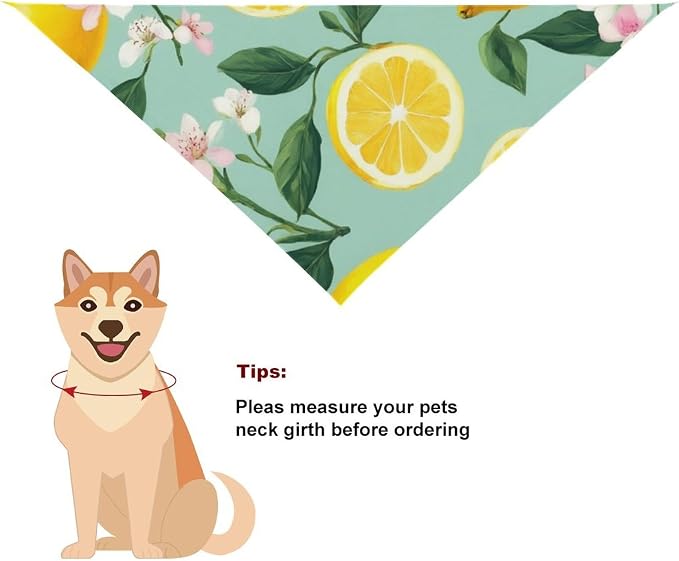 Soft and Lightweight Pet Fashion Scarves for Small, Medium, Large Dogs, Cats Lemon Tree Leaves Tropical Flowers Floral Wedding, Family Party, Casual Daily Use