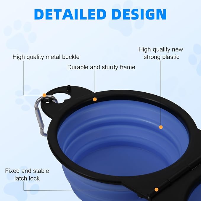 Collapsible Dog Dual Bowls, 2-in-1 with Locking Clip for More Stability 180 Degree Flip Portable Dog Travel Bowl for Water and Food Pet Food Drinker (Light Purple)