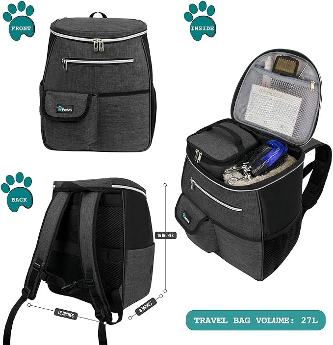 PetAmi Dog Travel Backpack 27L Airline Approved Pet Supplies Bag, Dark Gray