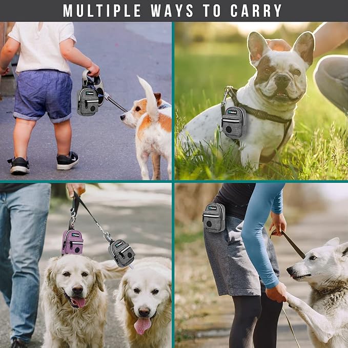 PetAmi Dog Poop Bag Holder for Leash, Waste Bag Dispenser Pet Pouch, Grey | Doggy Puppy Walking Accessories Travel Camping, Dog Treat Pouch Supplies Must Have, Doggie Poo, Jogging, Walks