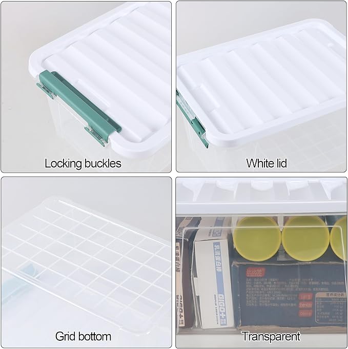 20 Quart Clear Storage Box, Plastic Latching Bins with Lids, 4 Pack