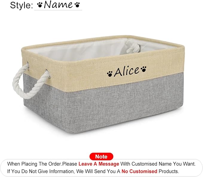 Pet Toy Storage Box Dog Toy Organizer Basket Personalized Large Capacity Collapsible Bin Two-Tone Linen Chest with Sturdy Handles for Living Room Pet Supplies Organizing (Beige Gray L)