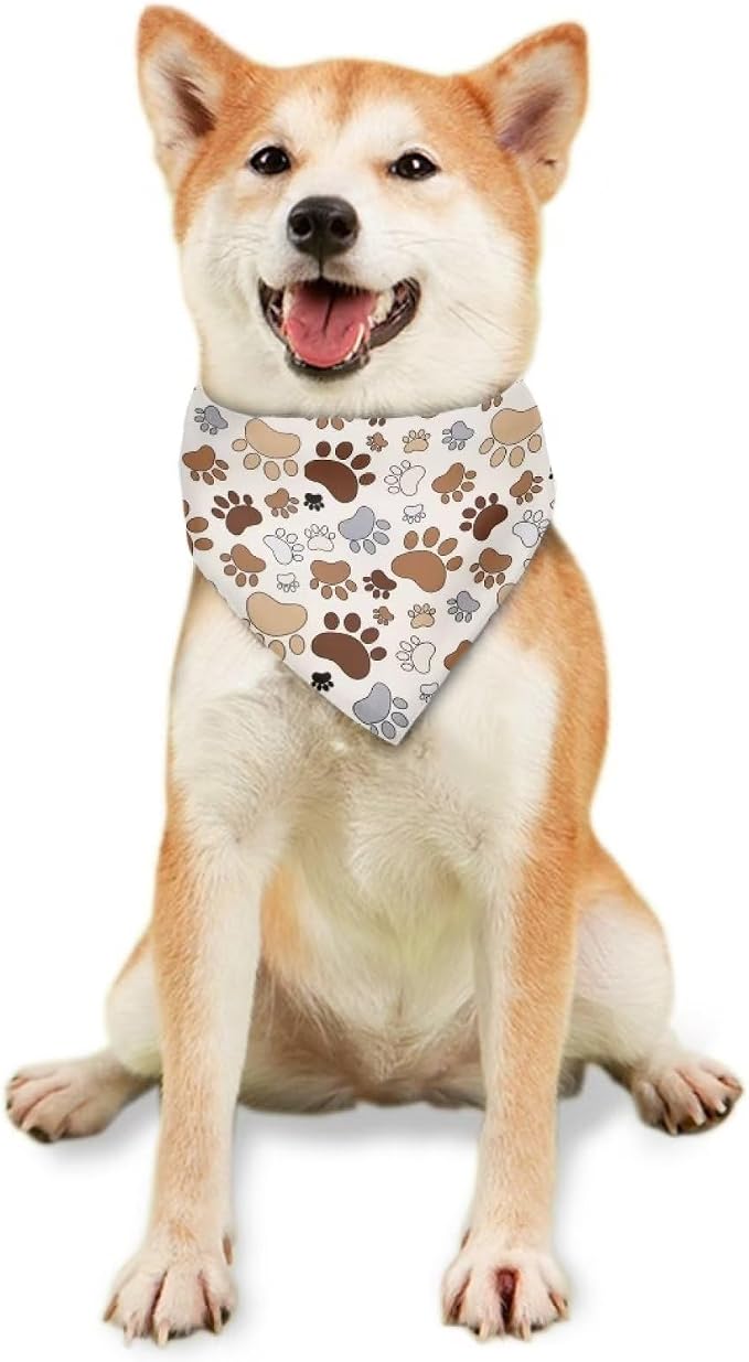 Howilath Cartoon Dog Paw Print Puppy Bandana, Washable Pet Kerchief & Scarf Accessories for Small to Large Dogs & Cats