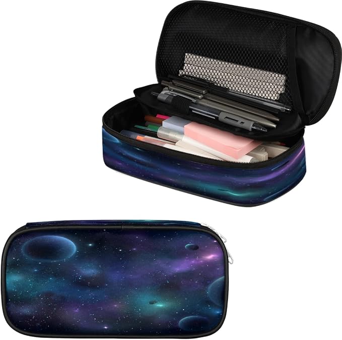 Cute Pencil Case for Girls Boys, Starry Universe With Planets And Stars Portable Pencil Bags Pouch Pen Case Organizer with Zipper for School College Office