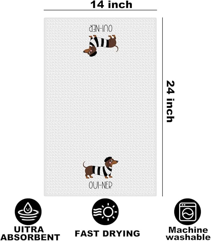 Hanamiya Na Dachshund Kitchen Towels 24x14 Inch, Dachshund Gifts Reusable Cleaning Dish Towels for Kitchen Bathroom Decor, Waffle Weave Hand Cloth Tea Towel, Funny Dog Gifts for Women Mom Friend