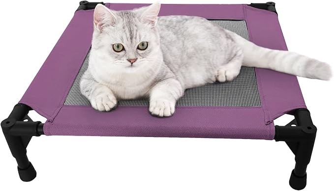 Pozico Elevated Pet Bed with Breathable Mesh for Small Cat and Dog, Raised Cooling Pet Cot for Puppy and Kitty, 18.9x18.9 inch (Purple Bed)