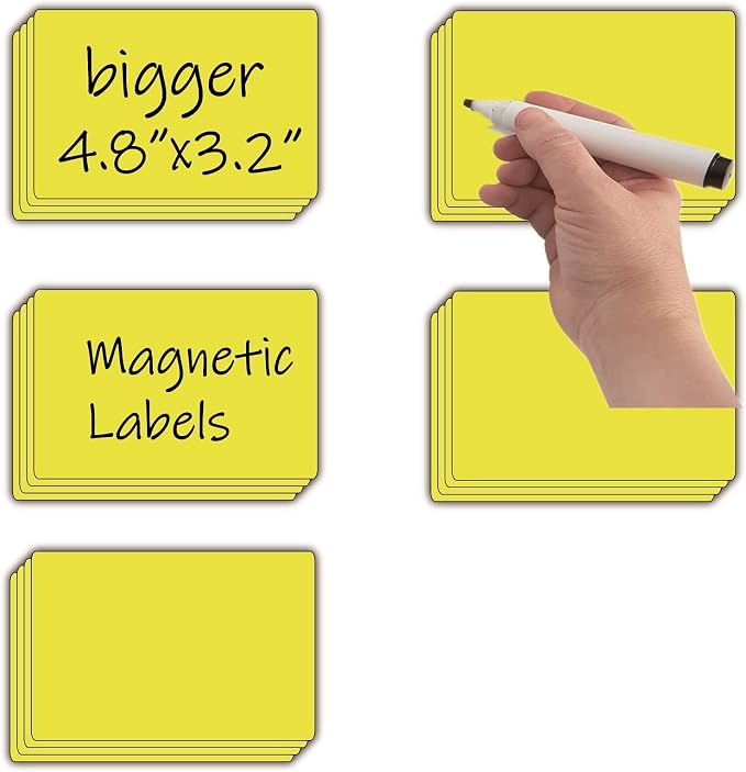 STTMGN Dry Erase Big Magnetic Labels (4.8x3.2,Pack of 20),Large Write On Magnets Name Tags Sticker,Waterproof/Reusable for Refrigerator&Lockers&Whiteboard&Cabinet(Yellow)