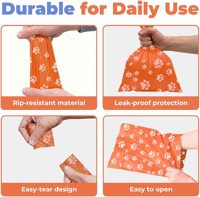 Best Pet Supplies Poop Bags for Dogs - Orange, 240 Count | Scented, Leak-proof, Easy-Tear perforations, 15 Thick Bags per roll, Outdoor Walking & Travel, Fits Standard Holders