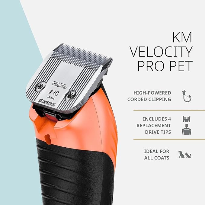 Wahl Pro Animal KM Velocity Corded Clipper - Dog, Cat & Horse Clippers - Premium Pet Grooming Essentials - with Detachable Blades - No-Slip Grip