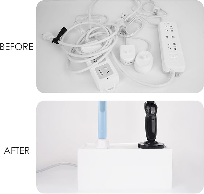 Linkidea Bathroom Cable Organizer Box for Electric Toothbrush & Razor Chargers, Cord Hider Storage Case, Countertop Clutter-Free Vanity Organizer (White)