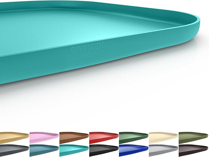 SMILOOL Silicone Pet Feeding Mat with Raised Edge for Food and Water, Dog Bowl Mats, Cat Bowls Placemat with High Lip for Floor Waterproof, Rubber Tray for Cats and Dogs 24 x 16 x0.8 Dark Turquoise