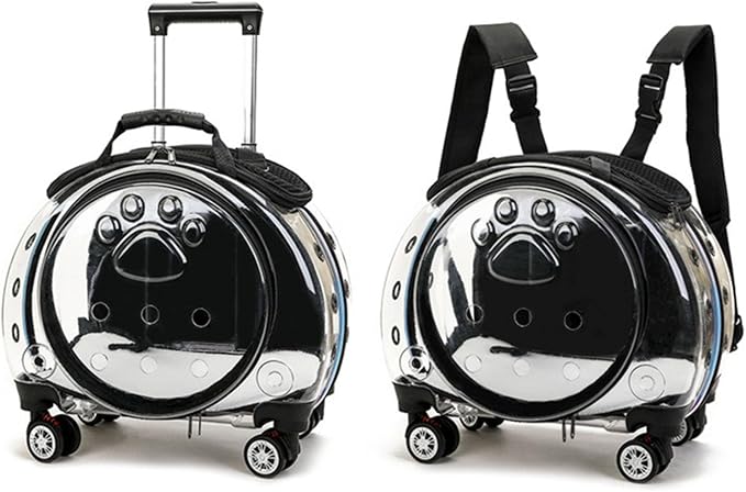 Pet Trolley Case with Upgraded Detachable Silent Wheels, Clear Ventilation Holes Cat Dog Carrier, Cat Dog Carrier with Telescopic Handle, Perfect for Traveling/Taking a Walk Black