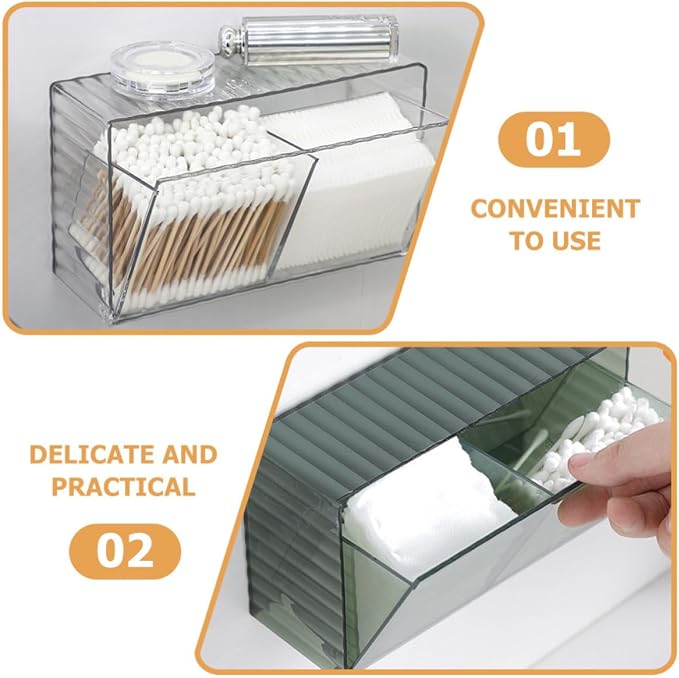 2pcs Wall Cotton Swab Storage Dispenser with Flip Pet Organizer Box
